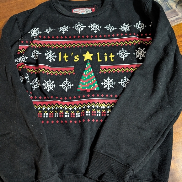 Tops - Black Holiday Sweater with Festive Design